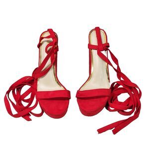 Women's Red Liliana Dress Fashion Shoe Sz 8.5  5 Inch Heel. 48 Inch Straps